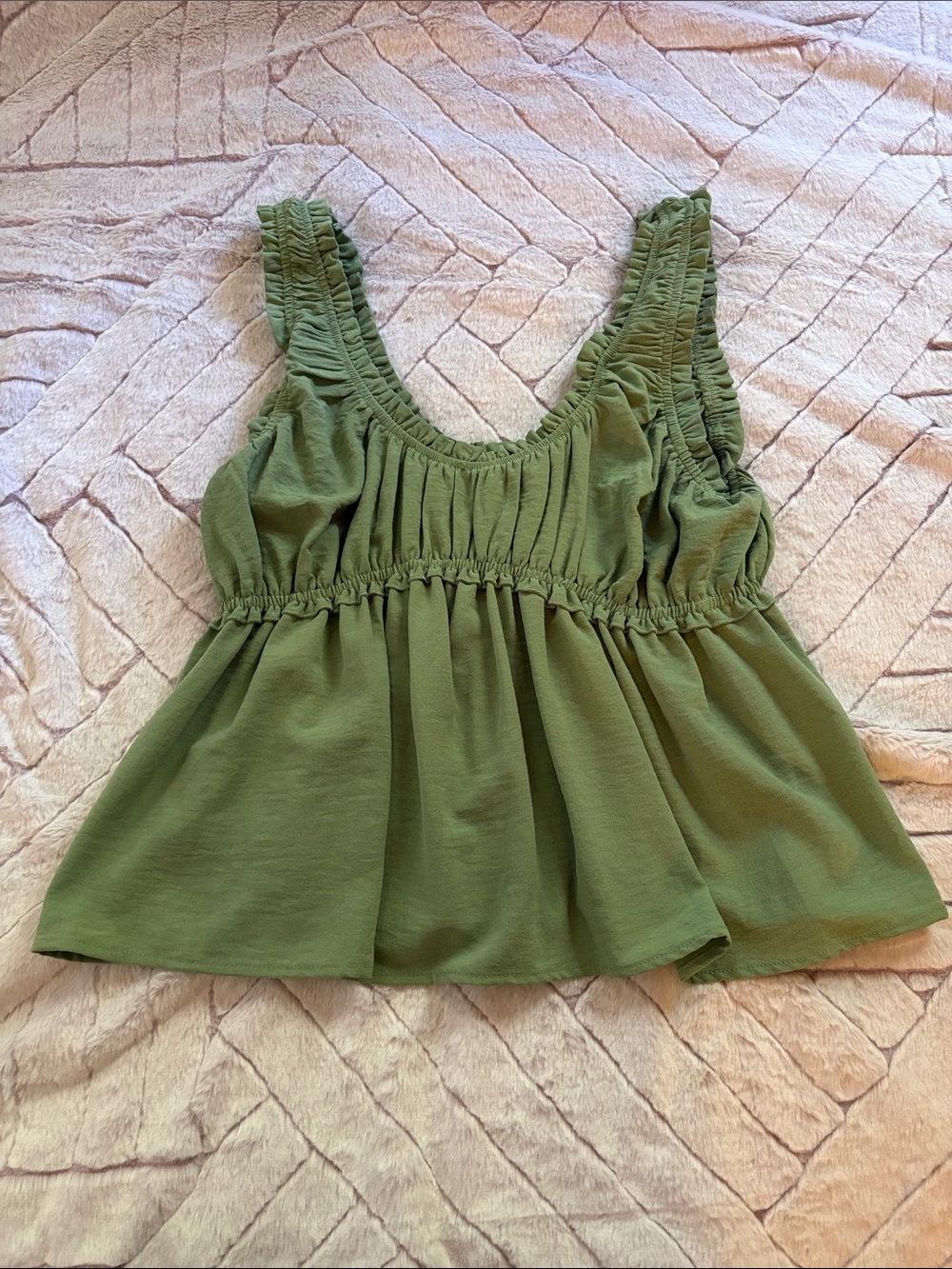Women's Olive Green Ruched Peplum Tank Top